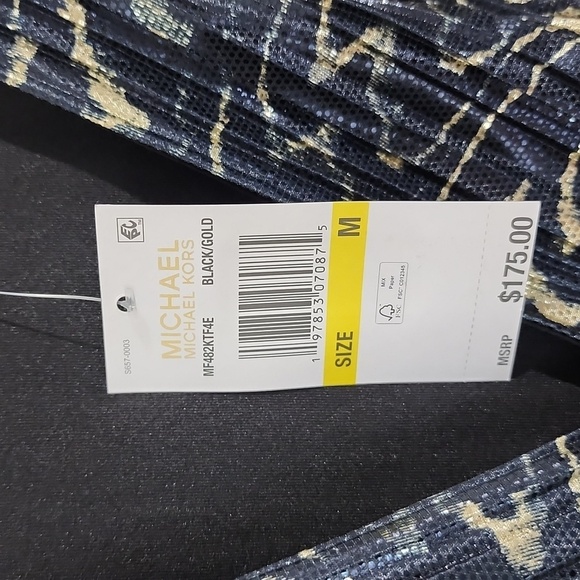 NEW Michael Kors Womens S Pleated Metallic Fit Black Gold Mini Wrap Dress - Picture 7 of 12